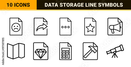 Minimalist document and file management outline icons