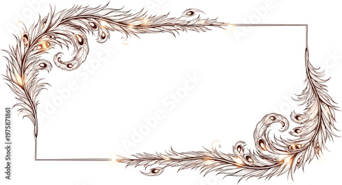 A decorative feather frame with intricate design on a white background