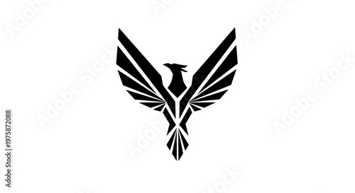 Minimalist Phoenix Logo Symbol, Stylized Geometric Eagle Hawk or Falcon Vector Illustration Isolated on White