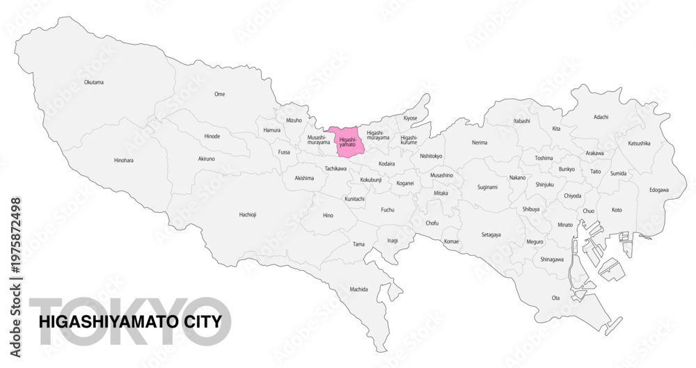 Fototapeta premium [日本地図] 東京都東大和市の市区町村名入り位置地図 (英語)