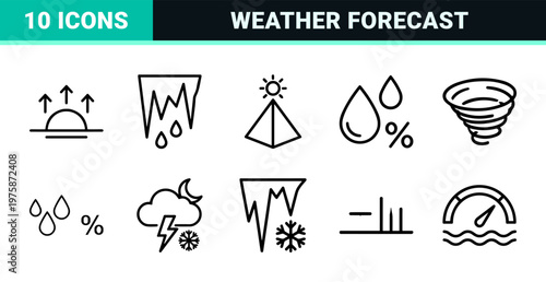 Weather forecast outline icons for meteorology and climate apps