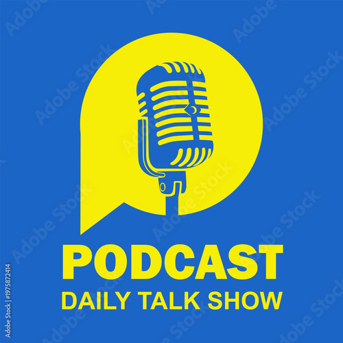 podcast yellow logo text effect label badge editable text template design streaming talk show