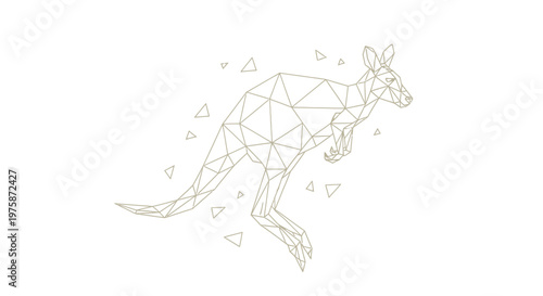Abstract Geometric Kangaroo Illustration, Low Poly Wireframe Vector of Australian Marsupial Jumping