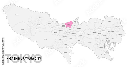[日本地図] 東京都東村山市の市区町村名入り位置地図 (英語)