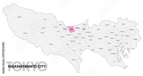 [日本地図] 東京都東大和市の市区町村名入り位置地図 (英語)