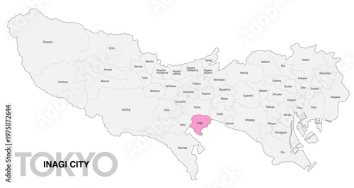 [日本地図] 東京都稲城市の市区町村名入り位置地図 (英語)