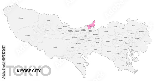 [日本地図] 東京都清瀬市の市区町村名入り位置地図 (英語)
