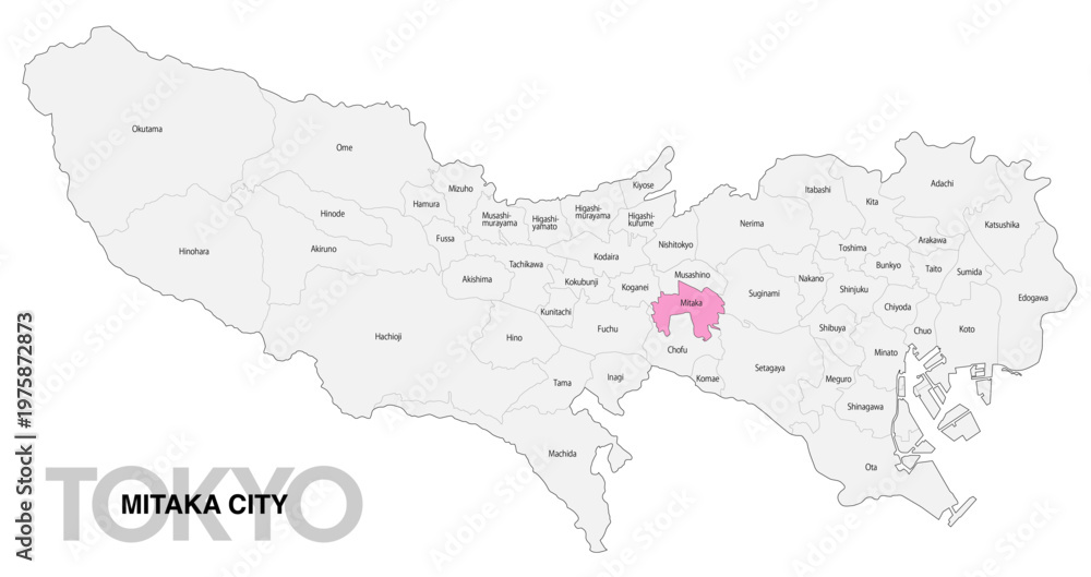 Fototapeta premium [日本地図] 東京都三鷹市の市区町村名入り位置地図 (英語)