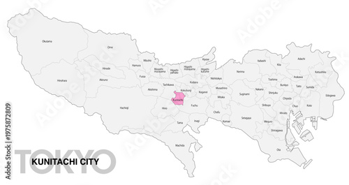 [日本地図] 東京都国立市の市区町村名入り位置地図 (英語)
