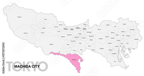 [日本地図] 東京都町田市の市区町村名入り位置地図 (英語)