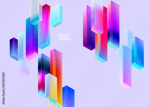 Abstract 3D  background of iridescent and glass rectangles. Vector technology wallpaper.
