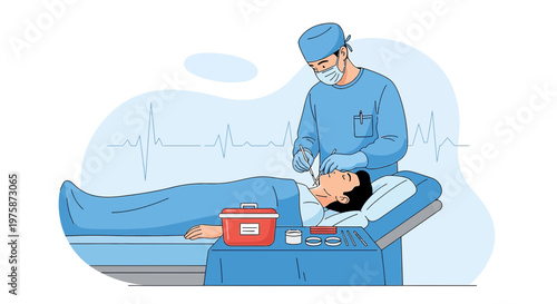 Surgeon Performing Operation on Patient in Operating Room with Medical Equipment