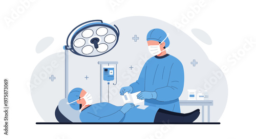 Surgeon Performing Operation on Patient in Operating Room with Medical Equipment