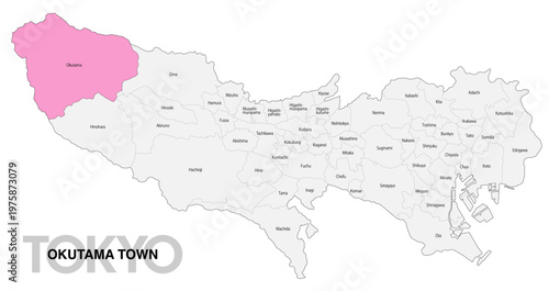 [日本地図] 東京都奥多摩町の市区町村名入り位置地図 (英語)