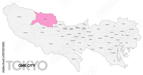 [日本地図] 東京都青梅市の市区町村名入り位置地図 (英語)