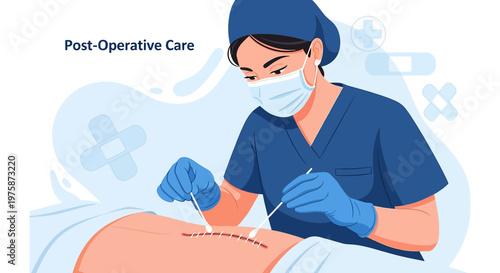 Surgeon Performing Post-Operative Care on Patient, Surgical Wound Healing