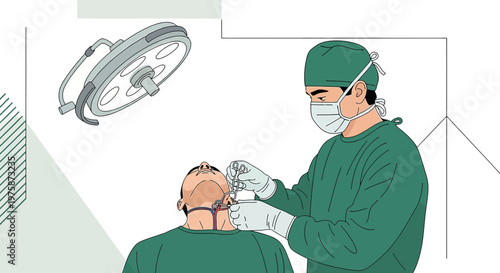 Surgeon Performing Oral Surgery Under Anesthesia with Surgical Lamp