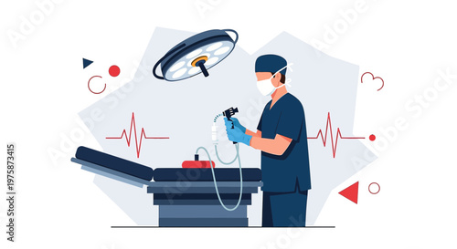 Surgeon Performing Surgery in Operating Room with Medical Equipment and Heartbeat Monitor