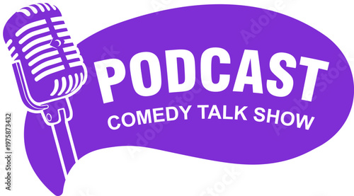 podcast logo text comedy talk show label badge font style template design background