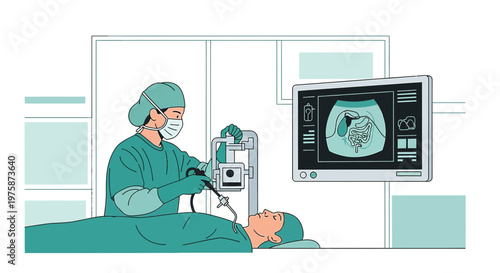 Surgeon Performs Minimally Invasive Surgery with Robotic Assistance in Modern Operating Room