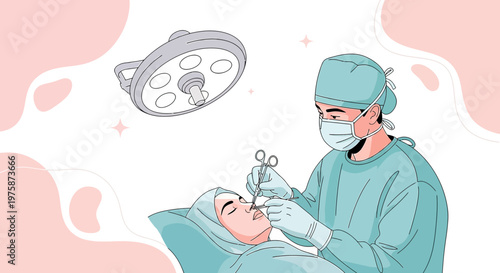 Surgeon Performs Rhinoplasty Surgery Under Operating Room Lights