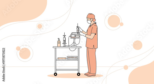 Surgeon Preparing Medical Equipment for Surgery in Operating Room