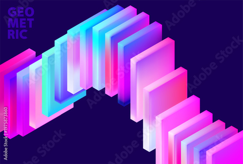 Conceptual abstract  3d  geometric background.  Iridescent glass geometric shapes. Vector technology wallpaper.