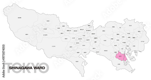 [日本地図] 東京都品川区の市区町村名入り位置地図