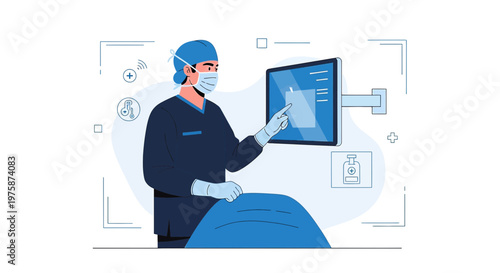 Surgeon Using Digital Technology in Modern Operating Room