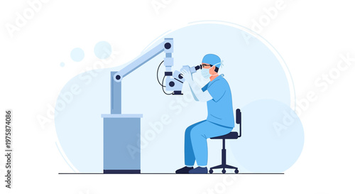 Surgeon Using Microscope in Operating Room, Medical Procedure, Healthcare Technology