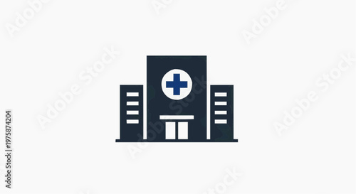 Hospital building icon vector, medical center clinic silhouette with cross symbol, healthcare facility architecture for healthcare apps and maps