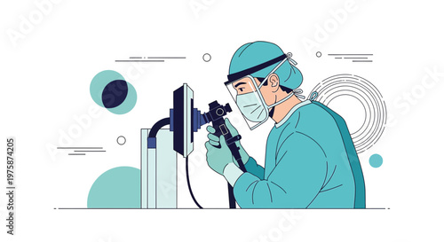 Surgeon with Endoscope in Operating Room, Medical Procedure, Healthcare Technology