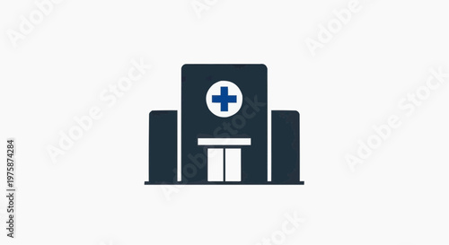 Minimalist hospital building icon vector, modern medical clinic symbol with cross, healthcare facility silhouette for healthcare apps and web design