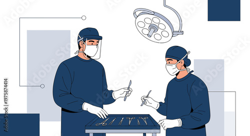 Surgeons in Operating Room Preparing for Surgery with Surgical Instruments