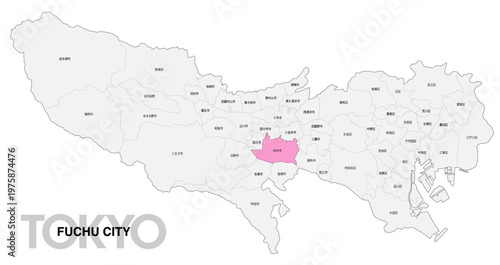 [日本地図] 東京都府中市の市区町村名入り位置地図 