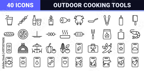 Minimalist barbecue and grill line icons set
