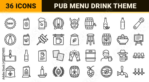 Beer and brewery line icon set in minimalist outline style.