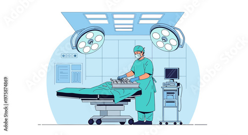 Surgeon Performing Operation in Modern Operating Room with Surgical Instruments