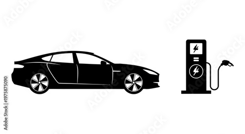 Electric Car Charging Station Icon Silhouette