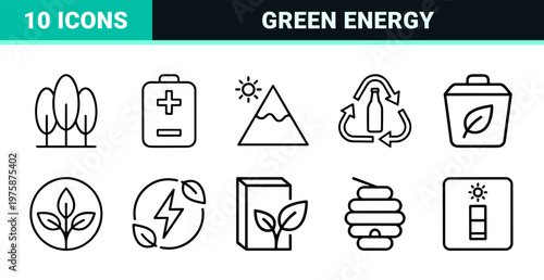 Ecology and green energy line icons for environmental conservation