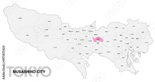 [日本地図] 東京都武蔵野市の市区町村名入り位置地図