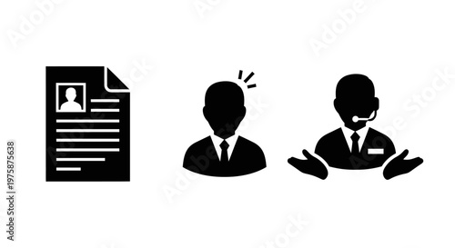 Job Application, Candidate, and Customer Service Icons: Resume, Idea, Support