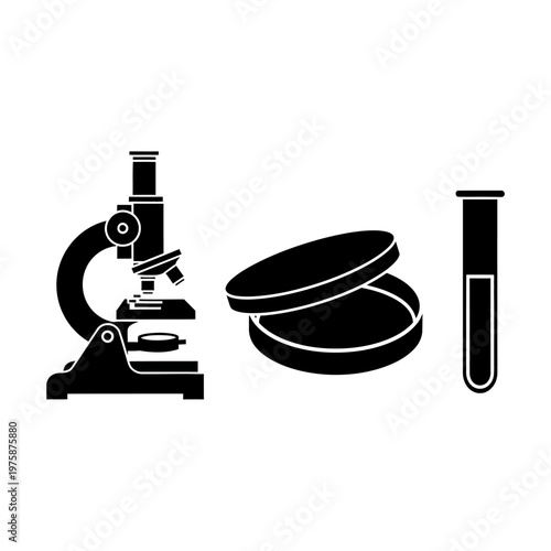 Microscope, Petri Dish, Test Tube: Scientific Research and Laboratory Equipment Icons
