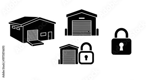 Secure Storage Units and Padlock Icons Representing Safety and Protection