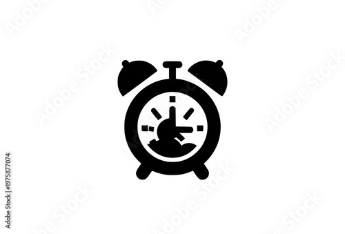Wake up concept alarm clock icon with sunrise symbol solid glyph vector isolated on white