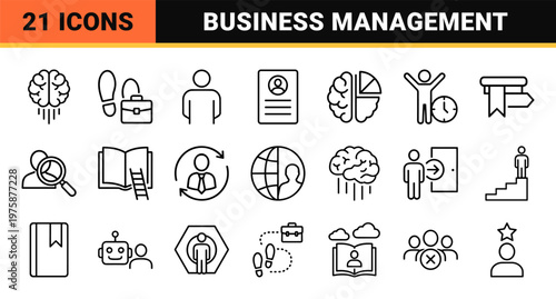 Business management and human resources thin line icon set
