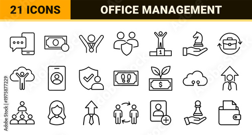 Corporate management and office outline icons set