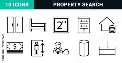 Real estate line icons for property management and housing