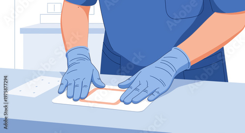Healthcare worker applying sterile dressing to patient's wound in operating room