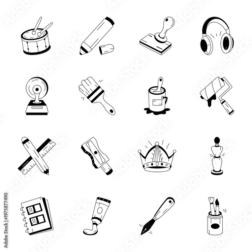 Collection of Art and Creativity Doodle Icons 

